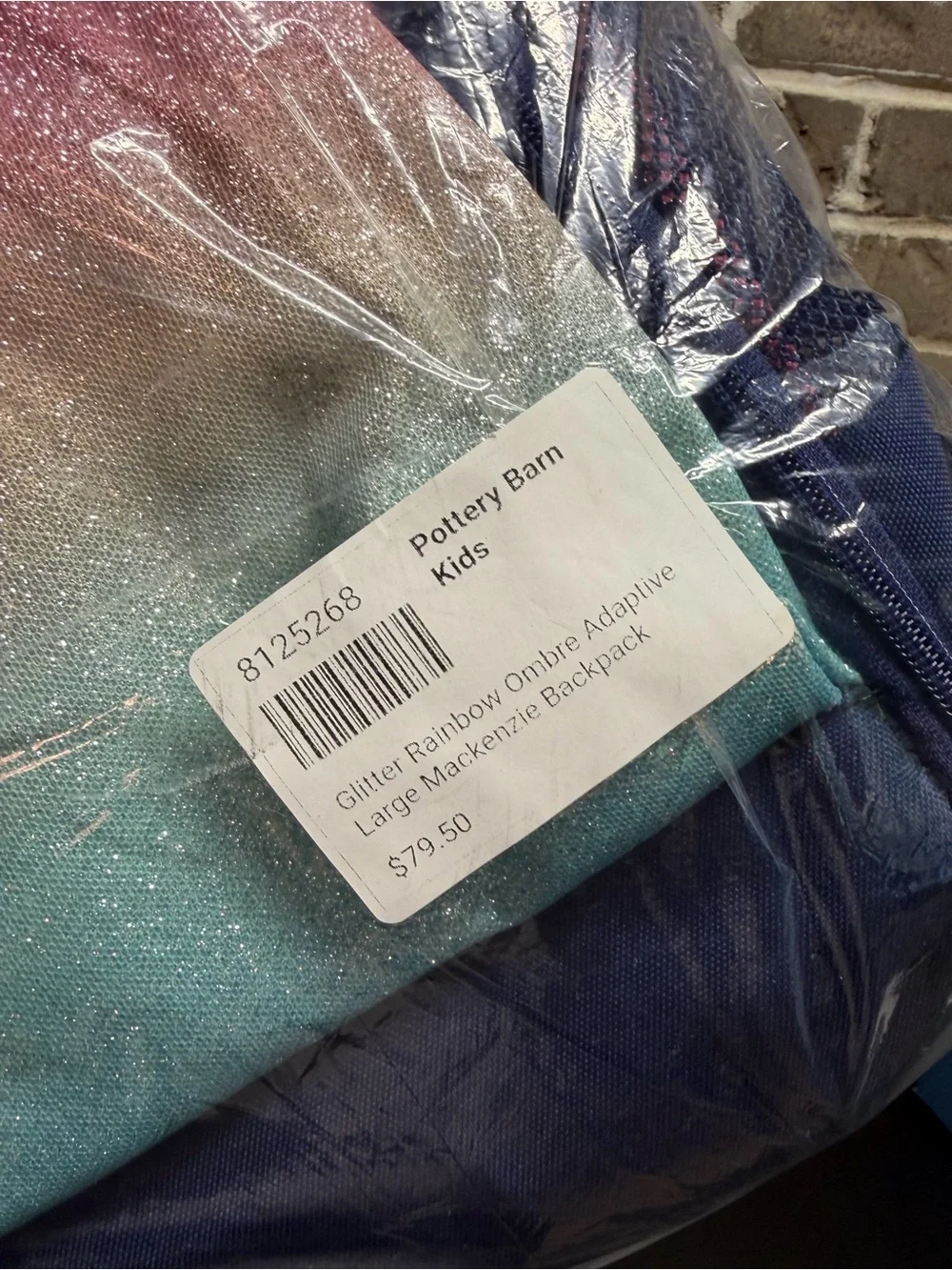 Pottery Barn Kids Mackenzie Rainbow Ombre Sparkle Glitter Adaptive Backpack NEW